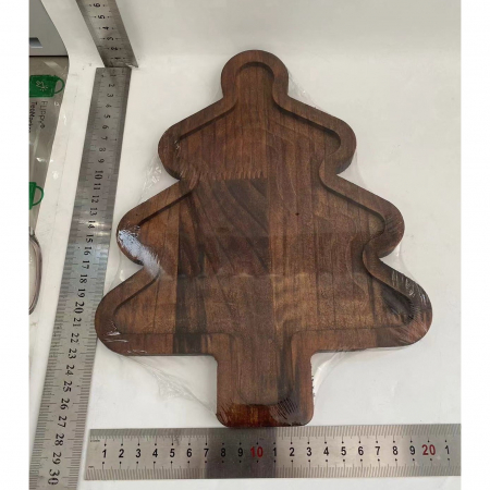 Farfurie cu Tematica de Craciun, Flippy, din Lemn, Margini Rotunjite, Model Brad, Maro [1]