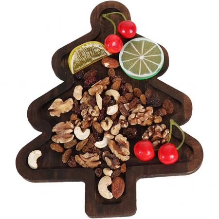 Pentru Casa si Camping - Farfurie cu Tematica de Craciun, Flippy, din Lemn, Margini Rotunjite, Model Brad, Maro