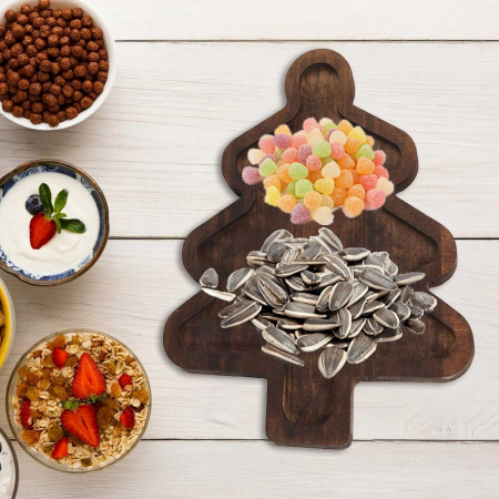 Farfurie cu Tematica de Craciun, Flippy, din Lemn, Margini Rotunjite, Model Brad, Maro [6]