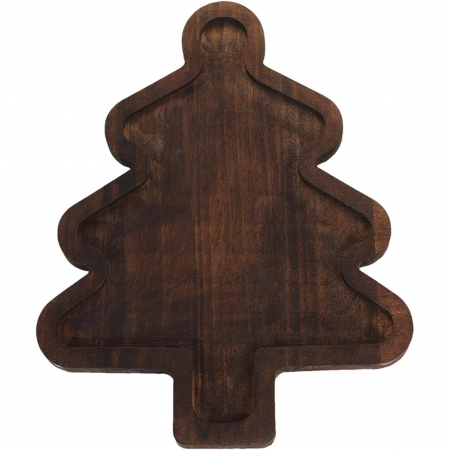 Farfurie cu Tematica de Craciun, Flippy, din Lemn, Margini Rotunjite, Model Brad, Maro [4]