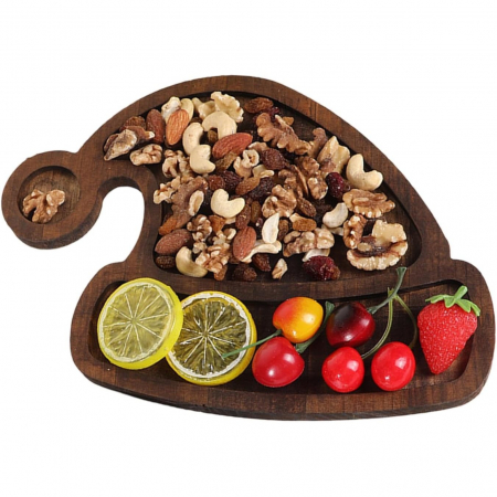 Pentru Casa si Camping - Farfurie cu Tematica de Craciun, Flippy, din Lemn, Margini Rotunjite, Model Caciula de Mos, Maro