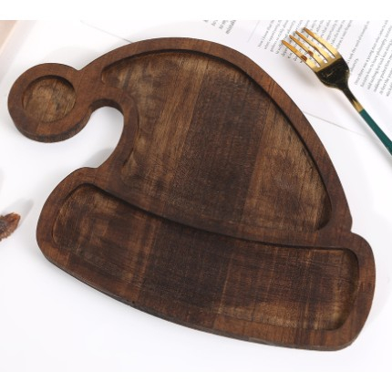 Farfurie cu Tematica de Craciun, Flippy, din Lemn, Margini Rotunjite, Model Caciula de Mos, Maro [2]