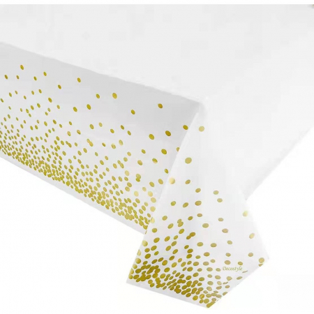 Articole petrecere - Fata de masa dreptunghiulara, Flippy, Impermeabila, Anti-pete, Pentru petreceri, nunti, botezuri, decoratiuni, 274x137cm, Gold/ Alb