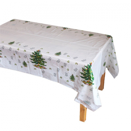 Genți de voiaj & genți - Fata de masa dreptunghiulara Flippy, PVC, 2.5 mm grosime, imprimeu braduri, potrivit pentru Craciun, utilizare multipla, 180 x 108 cm, alb