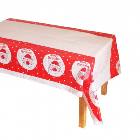 Genți de voiaj & genți - Fata de masa dreptunghiulara Flippy, PVC, 2.5 mm grosime, imprimeu Mos Craciun model 2, potrivit pentru Craciun, utilizare multipla, 180 x 108 cm, alb