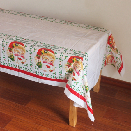 Genți de voiaj & genți - Fata de masa dreptunghiulara Flippy, PVC, 2.5 mm grosime, imprimeu Mos Craciun, potrivit pentru Craciun, utilizare multipla, 180 x 108 cm, alb