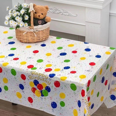 Fata de Masa, Flippy, din PEVA, Imprimeu Happy Birthday cu Baloane, 137 x 274 cm, Impermeabila, Fara Pete, Curatare Rapida, Multicolor [7]
