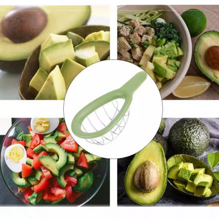 Feliator de Avocado, Flippy, pentru Taierea in Cubulete, Multifunctional, pentru Bucatarie, Otel Inoxidabil, ABS, 16x8x5 cm, Verde [3]