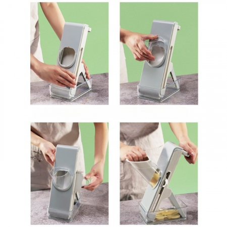 Feliator de Legume Multifunctional, Flippy, Taieturi Diferite, Razatoare pentru Bucatarie, Taietor de Cartofi, Presa Manuala, Pliabila, Extensibila, PP PET, 23.5x9.5x5.5 cm, Gri [3]