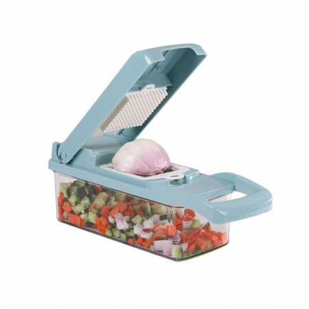 Feliator Multifunctional, Flippy, Razatoare, 8 in 1, pentru Fructe si Legume, 10 Piese, Lame de Inox, Recipient Stocare, Separator Oua, Protectie Mana, ABS, 32.2x11.3 cm, Albastru/Alb [7]