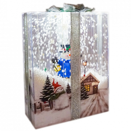 Felinar Muzical cu zapada artificiala, Cutie de cadou transparenta cu Om de Zapada, WB-20-W , 48cm [0]