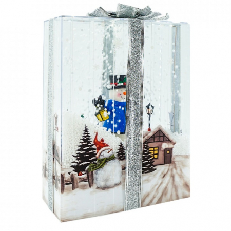 Felinar Muzical cu zapada artificiala, Cutie de cadou transparenta cu Om de Zapada, WB-20-W , 48cm [2]