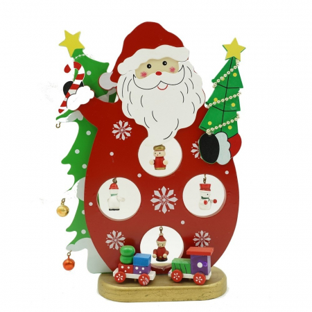 Decoratiuni, ornamente si articole Craciun - Figurina decorata, Mos Craciun, Rosu, din Lemn, 18 cm x 24.5 cm, Interior, Flippy
