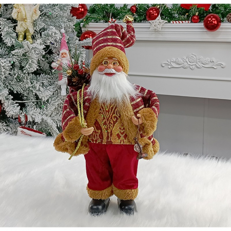 Figurina Decorativa Craciun, Flippy, Mos Craciun Asezat cu Sac si Felinar, 35 x 18 x 20 cm, Material Plastic+Textil, Interior/Exterior, Rosu/Auriu [2]