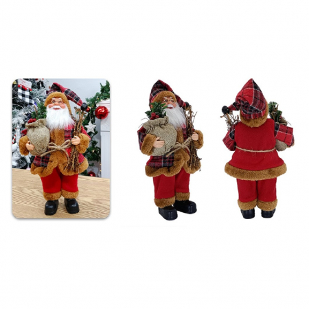 Figurina Decorativa Craciun, Flippy, Mos Craciun Asezat cu Surcele la Brat, 35 x 18 x 20 cm, Material Plastic+Textil, Interior/Exterior, Rosu/Maro [6]