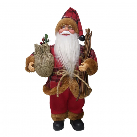 Decoratiuni, ornamente si articole Craciun - Figurina Decorativa Craciun, Flippy, Mos Craciun Asezat cu Surcele la Brat, 35 x 18 x 20 cm, Material Plastic+Textil, Interior/Exterior, Rosu/Maro