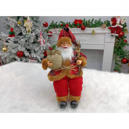 Figurina Decorativa Craciun, Flippy, Mos Craciun Asezat cu Surcele la Brat, 35 x 18 x 20 cm, Material Plastic+Textil, Interior/Exterior, Rosu/Maro [3]