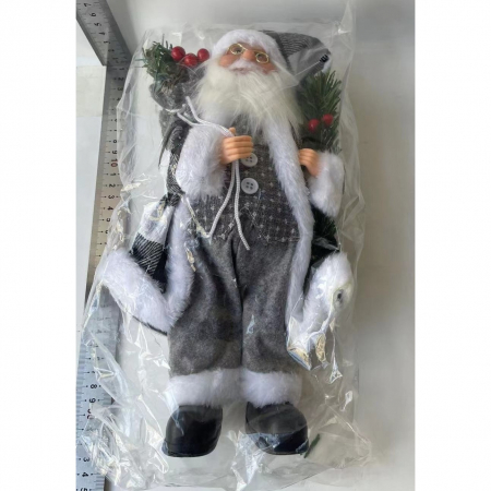 Figurina Decorativa Craciun, Flippy, Mos Craciun cu Crenguta de Brad, 30 x 10 x 17 cm, Material Plastic+Textil, Interior/Exterior, Alb/Gri [5]