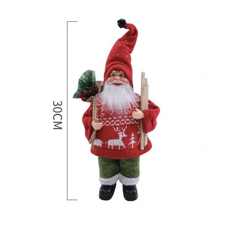 Figurina Decorativa Craciun, Flippy, Mos Craciun cu Lemne la Brat, 30 x 17 x 10 cm, Material Plastic+Textil, Interior/Exterior, Rosu/Verde [2]