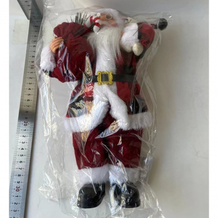 Figurina Decorativa Craciun, Flippy, Mos Craciun cu Urs de Plus, 30 x 10 x 17 cm, Material Plastic+Textil, Interior/Exterior, Alb/Rosu [5]