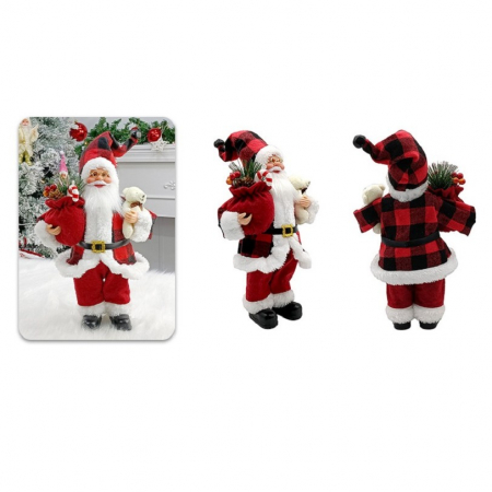 Figurina Decorativa Craciun, Flippy, Mos Craciun cu Urs de Plus, 30 x 10 x 17 cm, Material Plastic+Textil, Interior/Exterior, Alb/Rosu [3]