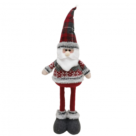 Figurina Decorativa, Pentru Craciun, Flippy, Mos Craciun, Picioare Telescopice, Inaltime Reglabila 44-54cm, Bluza cu Fulgi, Rosu/Gri [4]