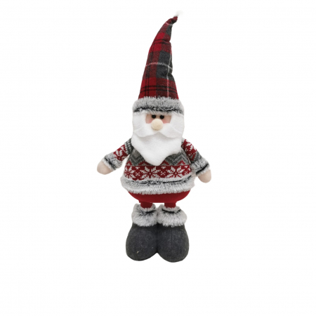 Figurina Decorativa, Pentru Craciun, Flippy, Mos Craciun, Picioare Telescopice, Inaltime Reglabila 44-54cm, Bluza cu Fulgi, Rosu/Gri [2]