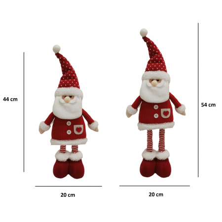 Figurina Decorativa, Pentru Craciun, Flippy, Mos Craciun, Picioare Telescopice, Inaltime Reglabila 44-54cm, Caciula cu Inimioare, Alb/Rosu [1]