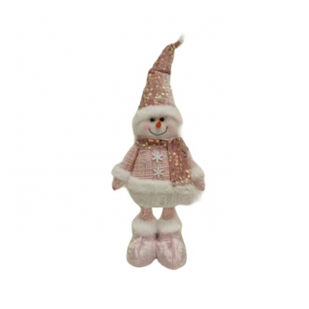 Figurina Decorativa, Pentru Craciun, Flippy, Om de Zapada, Picioare Telescopice, Inaltime Reglabila 44-54cm, Caciula cu Paiete, Roz [4]