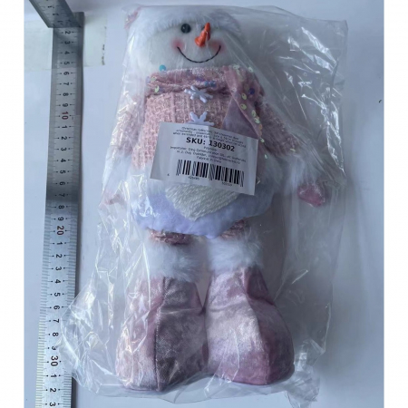 Figurina Decorativa, Pentru Craciun, Flippy, Om de Zapada, Picioare Telescopice, Inaltime Reglabila 44-54cm, Caciula cu Paiete, Roz [3]