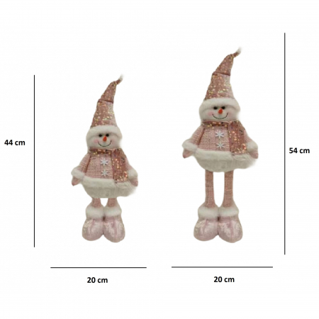 Figurina Decorativa, Pentru Craciun, Flippy, Om de Zapada, Picioare Telescopice, Inaltime Reglabila 44-54cm, Caciula cu Paiete, Roz [1]