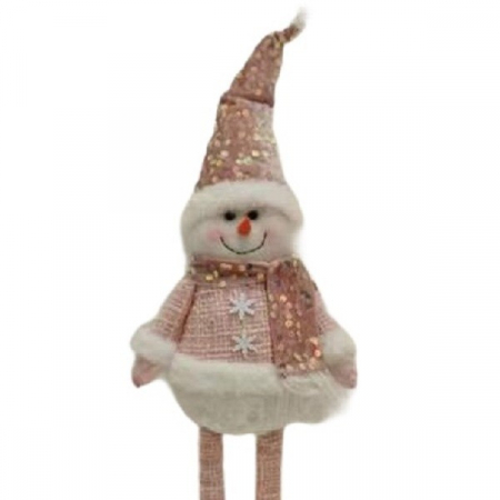 Figurina Decorativa, Pentru Craciun, Flippy, Om de Zapada, Picioare Telescopice, Inaltime Reglabila 44-54cm, Caciula cu Paiete, Roz [5]