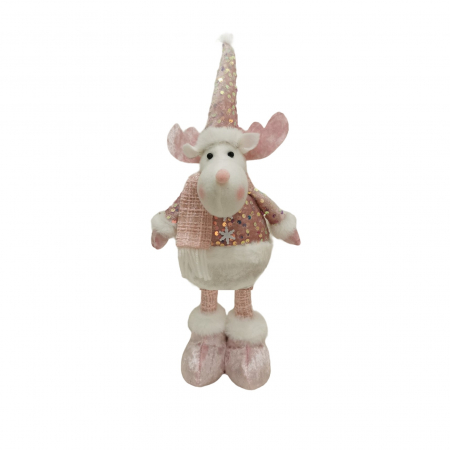 Figurina Decorativa, Pentru Craciun, Flippy, Ren, Picioare Telescopice, Inaltime Reglabila 44-54cm, Bluza cu Paiete, Roz [2]