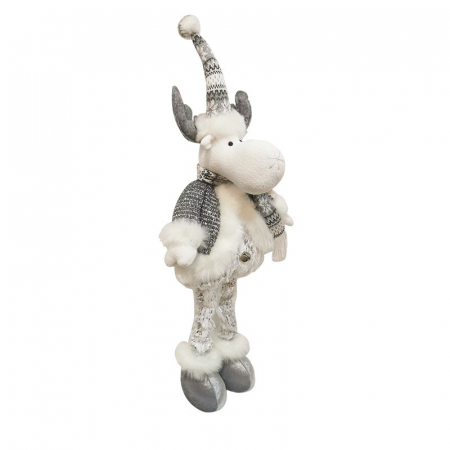 Figurina Decorativa, Pentru Craciun, Flippy, Ren, Picioare Telescopice, Inaltime Reglabila 52- 82 cm, Pantaloni Luciosi, Alb/Argintiu [4]