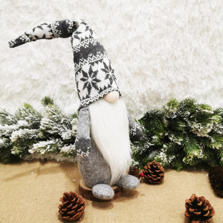 Figurina Decorativa, Pentru Craciun, Flippy, Spiridus, Omul Padurii cu Barba Lunga, Inaltime 47 cm, Gri [2]