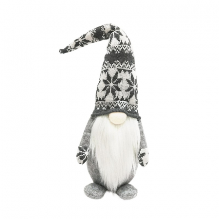 Figurina Decorativa, Pentru Craciun, Flippy, Spiridus, Omul Padurii cu Barba Lunga, Inaltime 47 cm, Gri [0]