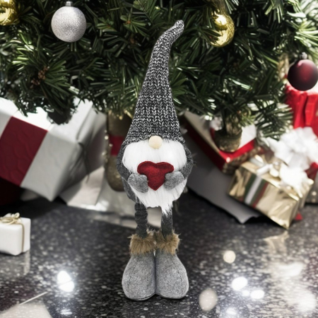 Figurina Decorativa, Pentru Craciun, Flippy, Spiridus, Omul Padurii Indragostit, Picioare Telescopice, Inaltime reglabila 42 - 52 cm, Gri [6]