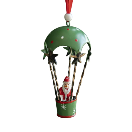 Figurina pentru Brad de Craciun, Flippy, Model Mos Craciun in Balon cu Aer Cald, Ornament pentru Brad, din Metal, 11 x 5.5 x 5.5 cm, Verde [2]