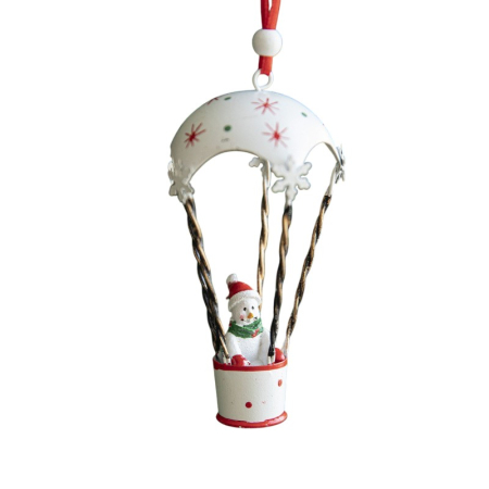 Figurina pentru Brad de Craciun, Flippy, Model Om de Zapada in Balon cu Aer Cald, Ornament pentru Brad, din Metal, 11 x 5.5 x 5.5 cm, Alb [6]