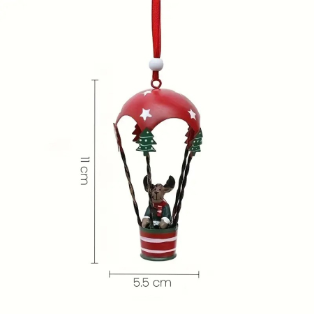 Figurina pentru Brad de Craciun, Flippy, Model Ren in Balon cu Aer Cald, Ornament pentru Brad, din Metal, 11 x 5.5 x 5.5 cm, Rosu inchis [1]