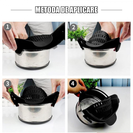 Strecurator Filtru pentru Vase, Flippy, din Silicon Rezistent la Temperaturi Inalte, Universal, Paste, Legume, Fructe, 23x12.5x6.7 cm Negru [4]