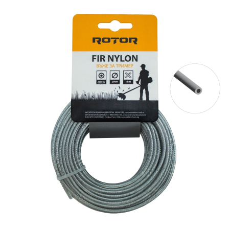 Consumabile, piese și accesorii - Fir nylon cu insertie otel, profil rotund 2 mm x 15 m pentru motocoasa ROTOR