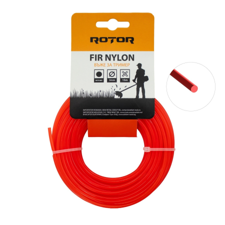 Consumabile, piese și accesorii - Fir nylon profil rotund 3 mm x 15 m pentru motocoasa ROTOR
