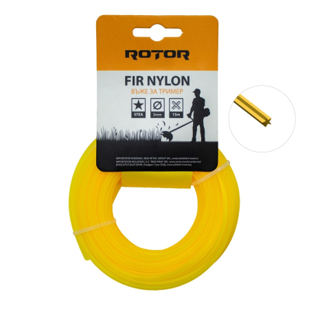 Consumabile, piese și accesorii - Fir nylon profil stea 3 mm x 15 m pentru motocoasa ROTOR