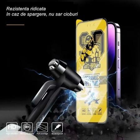Folie de protectie Ceramica Flippy®, Transparenta HD, 9H, pentru Apple iPhone 15 Pro Max margini negre [4]