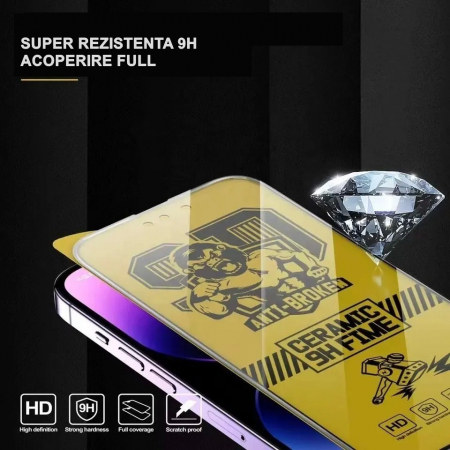 Folie de protectie Ceramica Flippy®, Transparenta HD, 9H, pentru Apple iPhone 15 Pro Max margini negre [3]