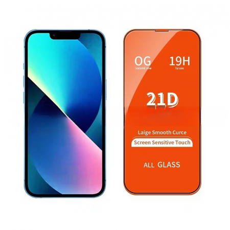 GSM - Folie de Protectie, Flippy, pentru Apple iPhone 15, Tempered Glass OG, Full Cover 21D, HD, Margini Negre, Transparent