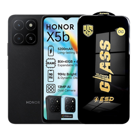 GSM - Folie de Protectie pentru Honor X5b, Flippy, Sticla Securizata ESD, Margini Negre, Rezistenta la Zgirieturi, Antistatica, 0.35 mm, Transparenta