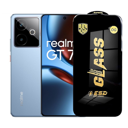 GSM - Folie de Protectie pentru Realme GT7T, Flippy, Sticla Securizata ESD, Margini Negre, Rezistenta la Zgirieturi, Antistatica, 0.35 mm, Transparenta