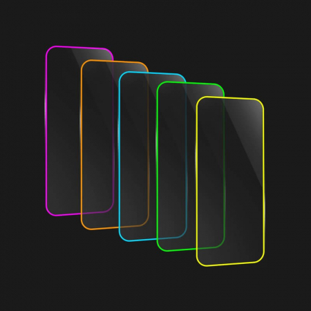 Folie de Sticla Securizata pentru Apple iPhone 15, Flippy, Luminous, Margine Fosforescenta Neon din Silicon, Mat, Anti-Amprenta, Protectie Completa, 9H, Galben [8]